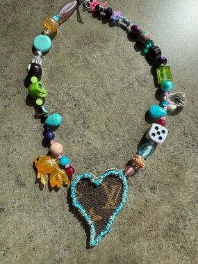 Colorful Beaded Necklace with Heart Pendant
